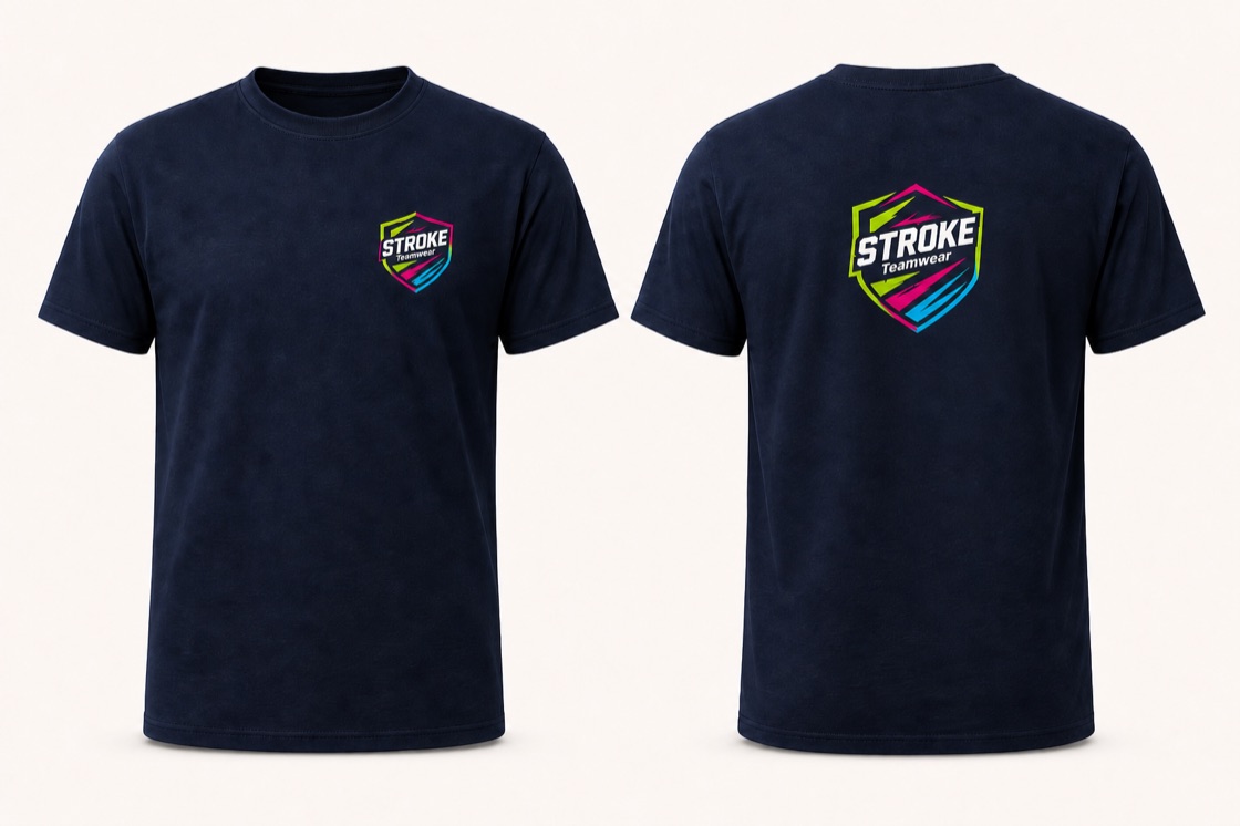 Authentic Classic T in French Navy mit STROKE Teamwear Vereinsdruck vorne und hinten