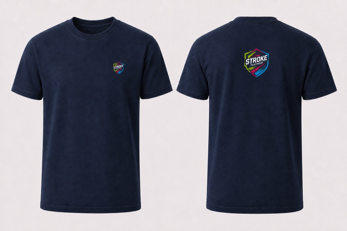 Authentic Heavyweight T in French Navy mit STROKE Teamwear Vereinsdruck vorne und hinten