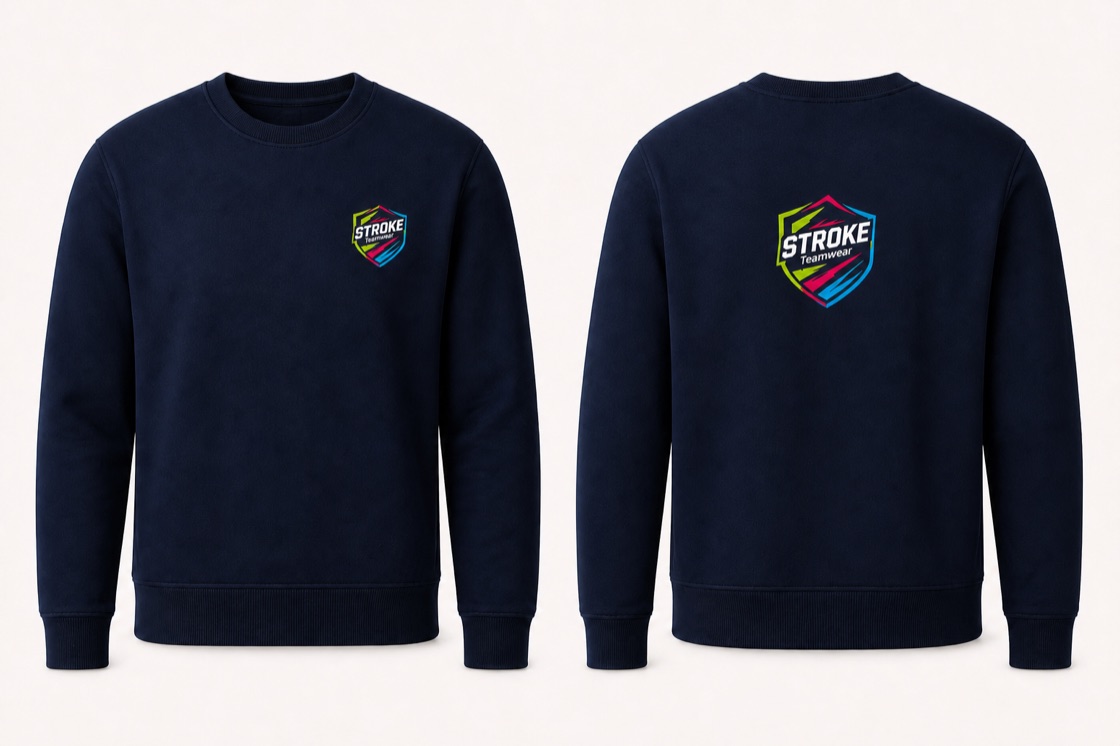 Authentic Sweat in French Navy mit STROKE Teamwear Vereinsdruck vorne und hinten