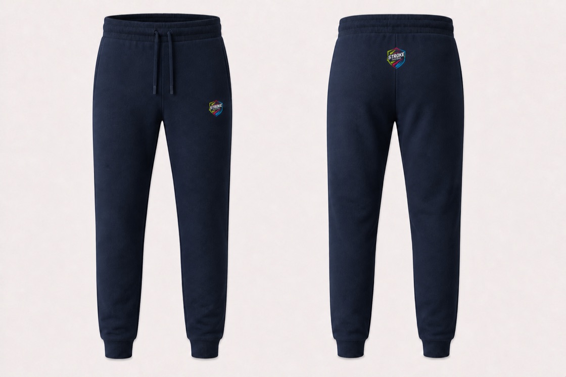 Authentic Jog Pants in French Navy mit STROKE Teamwear Vereinsdruck vorne und hinten
