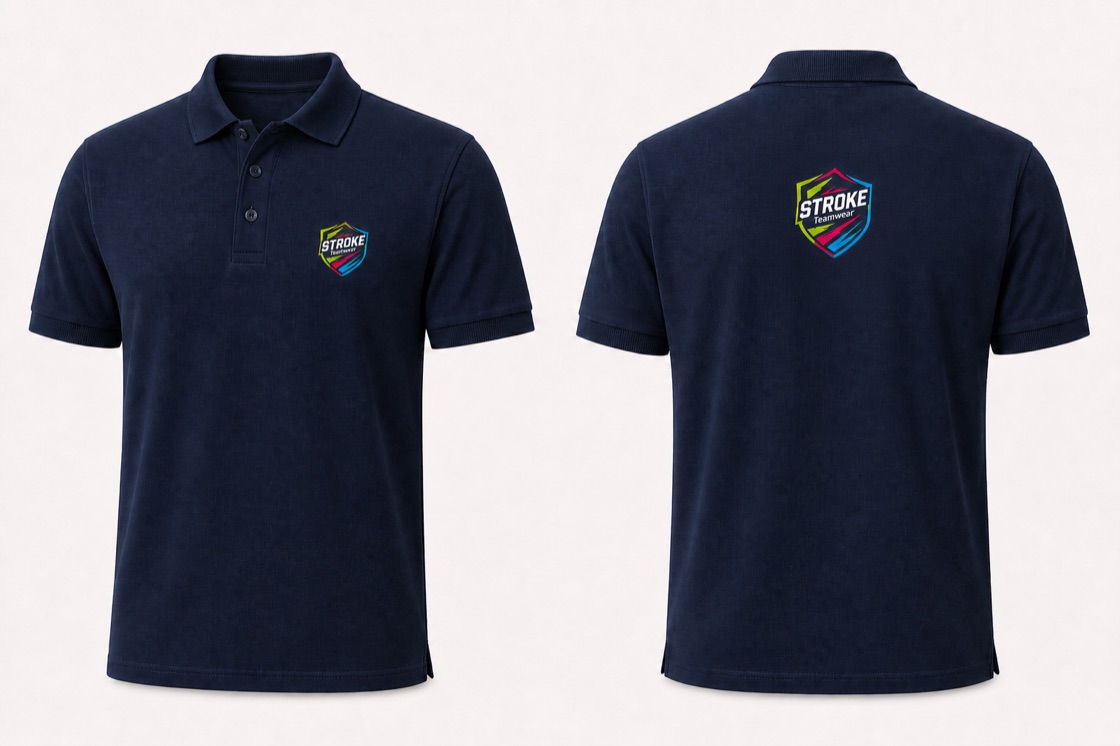 Hardwearing Polo in French Navy mit STROKE Teamwear Vereinsdruck vorne und hinten